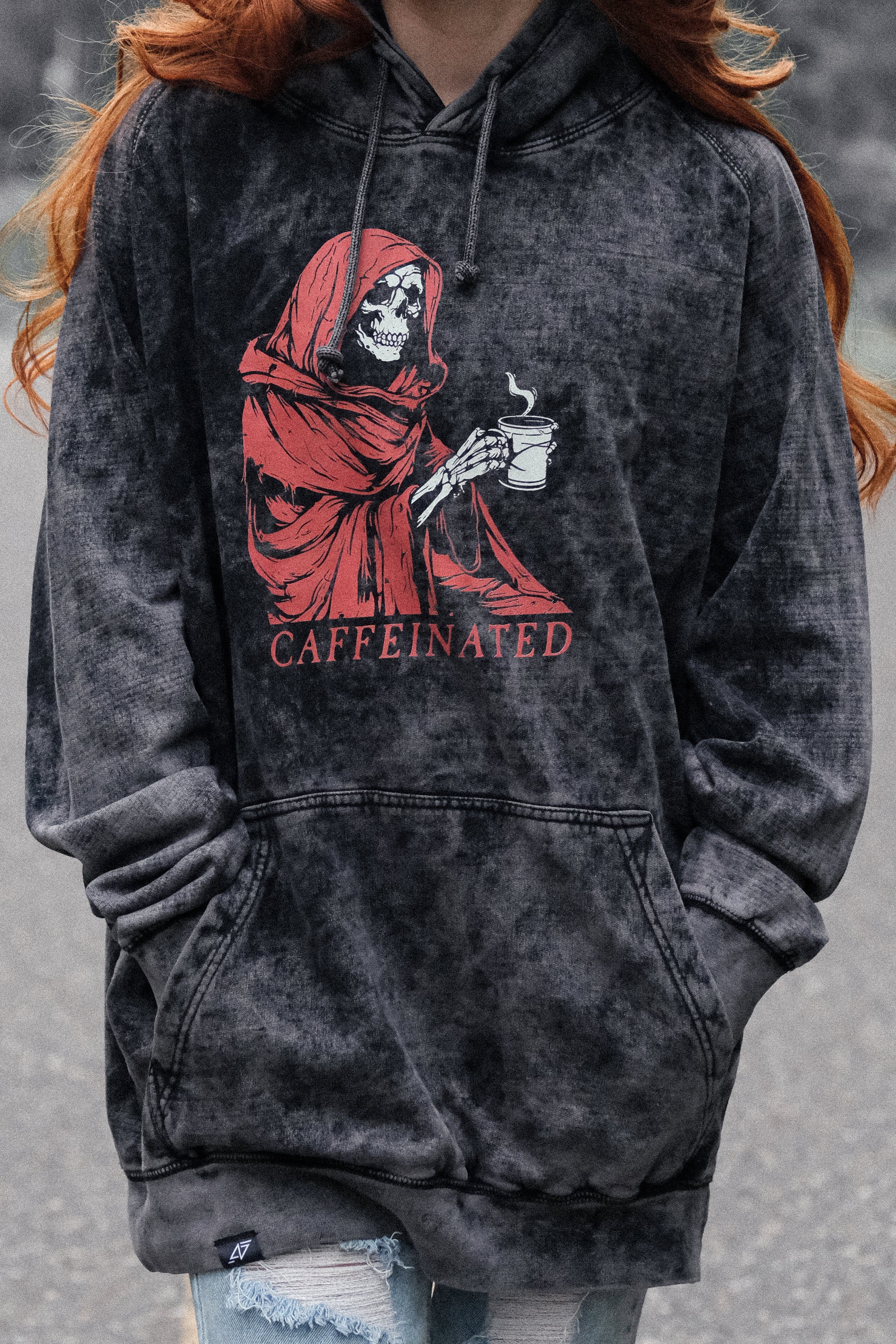 Caffeine Reaper Vintage Hoodie 100 Cotton Hand Printed Anxious Ghost Apparel